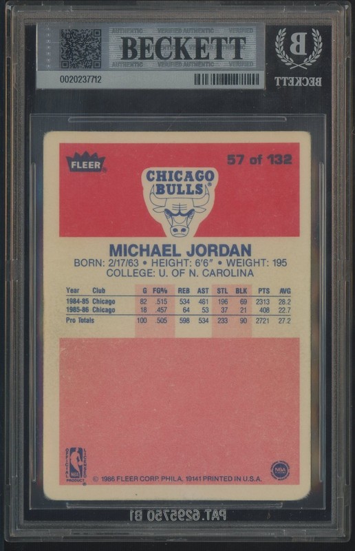 1986-87 Fleer Basketball #57 Michael Jordan RC Rookie HOF BGS 1.5 FAIR view 2