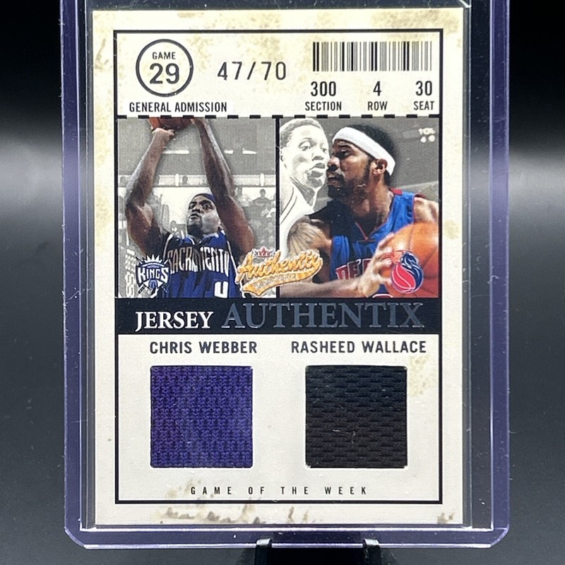 04-05 Fleer-JERSEY AUTHENTIX- DUAL GAME WORN-CHRIS WEBBER RASHEED WALLACE 29/70