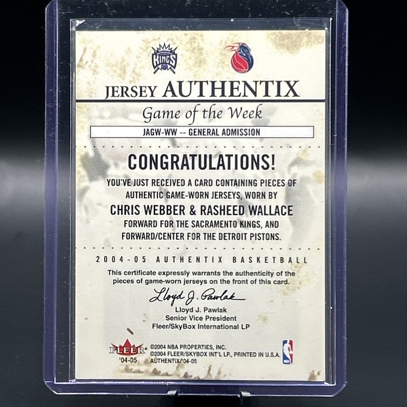 04-05 Fleer-JERSEY AUTHENTIX- DUAL GAME WORN-CHRIS WEBBER RASHEED WALLACE 29/70 view 2