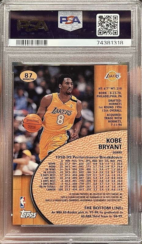 1999 Kobe Bryant Stadium Club Chrome Refractor PSA 9 view 2