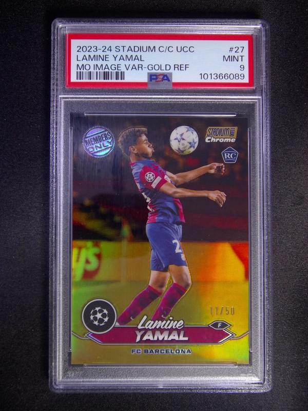 2023-24 Topps Stadium C/C UEFA Lamine Yamal #27 RC MO Image VAR Gold /50 PSA 9