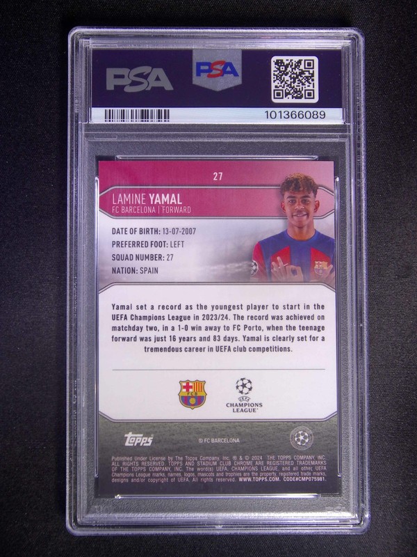 2023-24 Topps Stadium C/C UEFA Lamine Yamal #27 RC MO Image VAR Gold /50 PSA 9 view 2