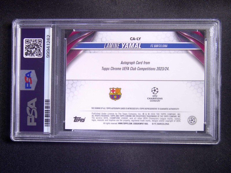 2023-24 Topps Chrome UEFA Lamine Yamal Rookie Auto Violet Speckle /299 PSA 9/10 view 2