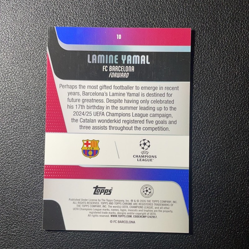 2025-26 Topps Chrome UEFA Lamine Yamal #10 Negative Refractor view 2