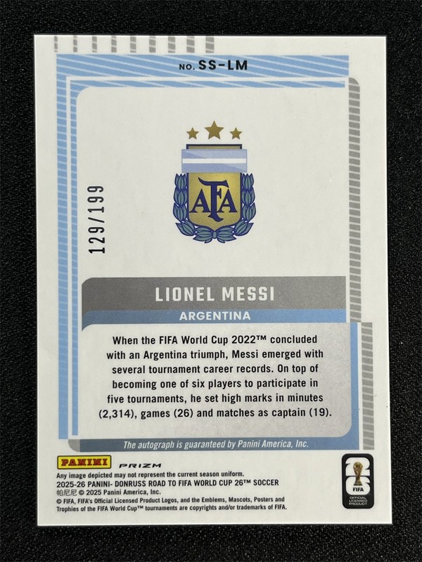 2025-26 Donruss World Cup Lionel Messi Dragon Scale Signature Series Auto /199 view 2