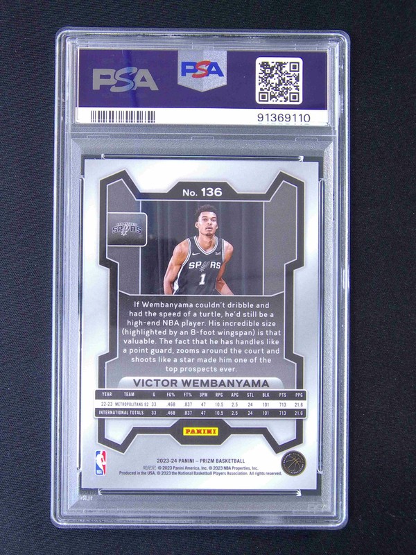 2023-24 Panini Prizm Victor Wembanyama #136 RC Rookie PSA 10 #s02 view 2