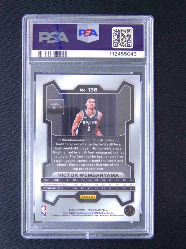 2023-24 Panini Prizm Victor Wembanyama #136 RC Rookie PSA 10 #s03 view 2