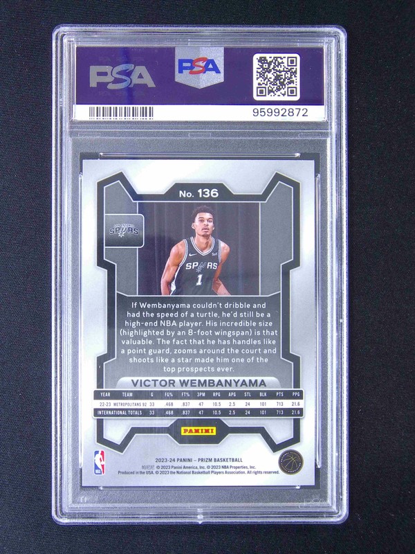 2023-24 Panini Prizm Victor Wembanyama #136 RC Rookie PSA 10 #s01 view 2