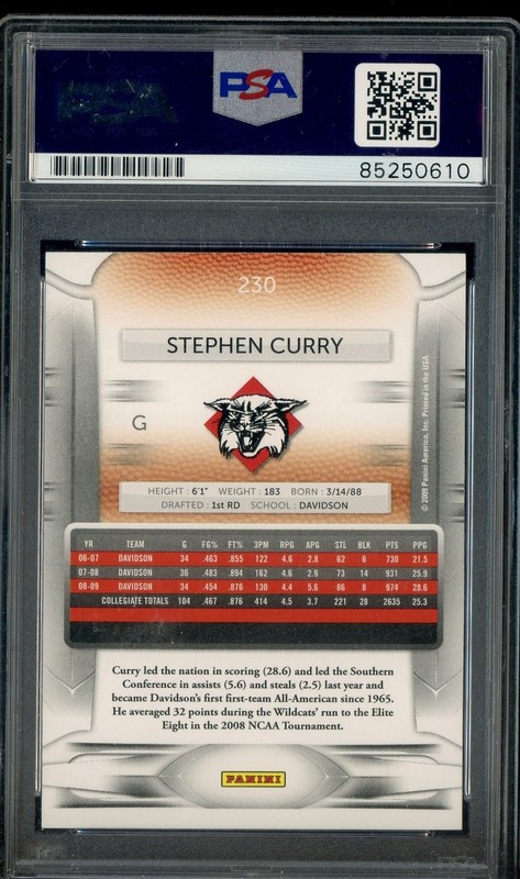 Stephen Curry Signed 2009 Panini Prestige #230 RC Rookie PSA/DNA 9 AUTO view 2