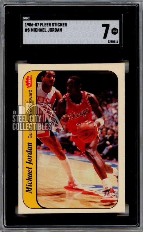 Michael Jordan 1986-87 Fleer Basketball Stickers Rookie Card #8 SGC 7