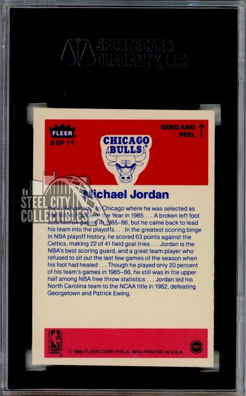 Michael Jordan 1986-87 Fleer Basketball Stickers Rookie Card #8 SGC 7 view 2