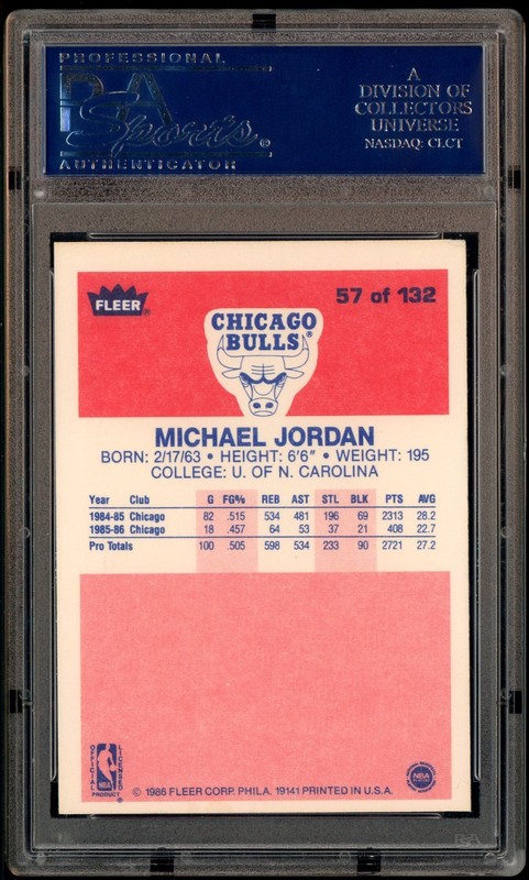 1986-87 Fleer Basketball #57 Michael Jordan RC Rookie HOF PSA 6 " LOOKS NICER " view 2