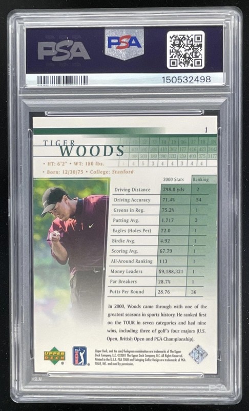 2001 Upper Deck #1 Tiger Woods RC PSA 9 view 2