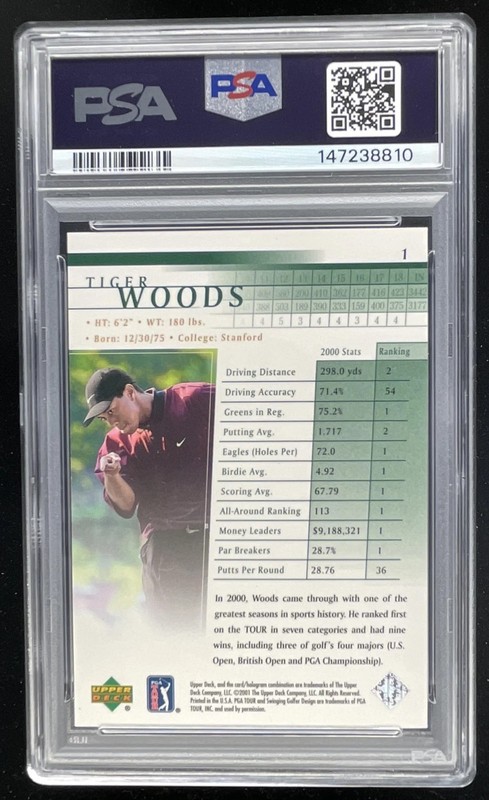 2001 Upper Deck #1 Tiger Woods RC PSA 9 view 2