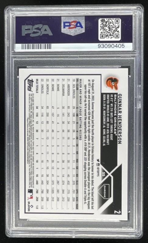 2023 Topps Chrome Pink Refractor #2 Gunnar Henderson RC PSA 8 view 2