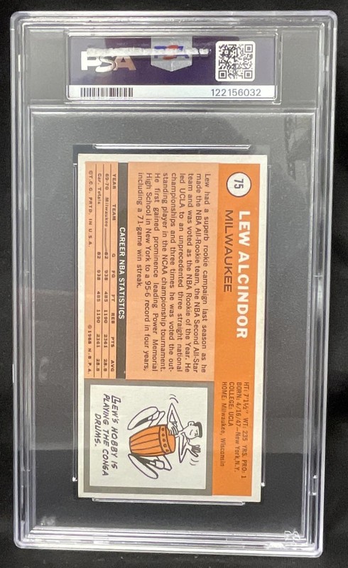 1970-71 Topps #75 Lew Alcindor Kareem Abdul Jabbar PSA 5 (MK) view 2