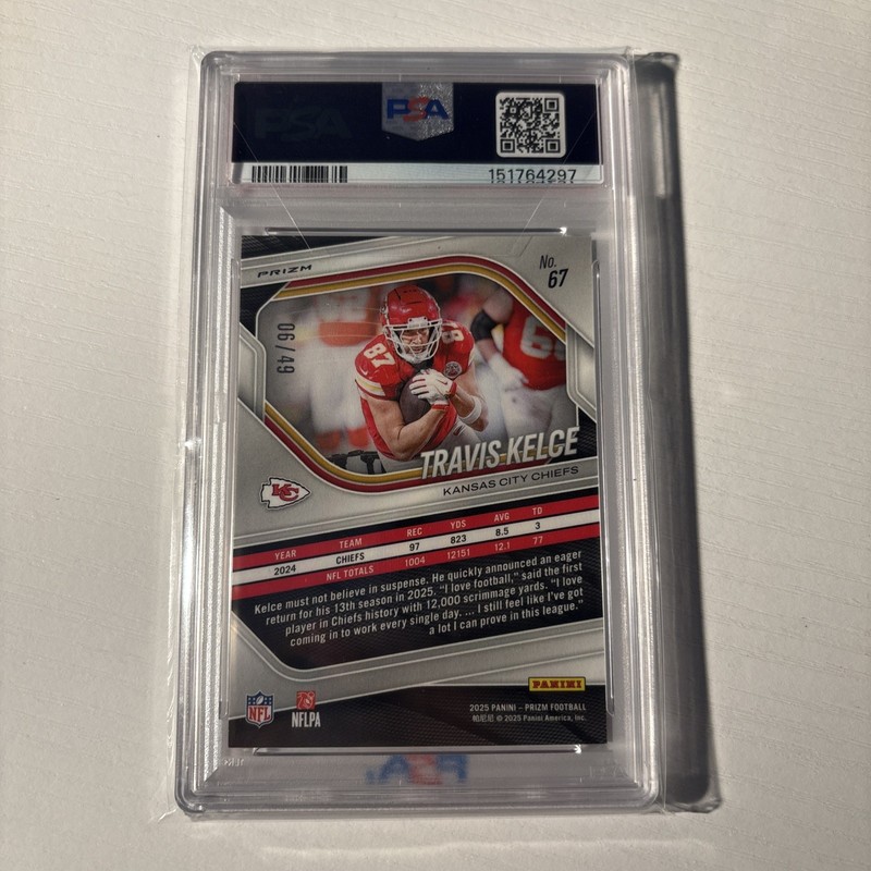 2025 Panini Prizm - Travis Kelce Red Shimmer /49 PSA 10 view 2