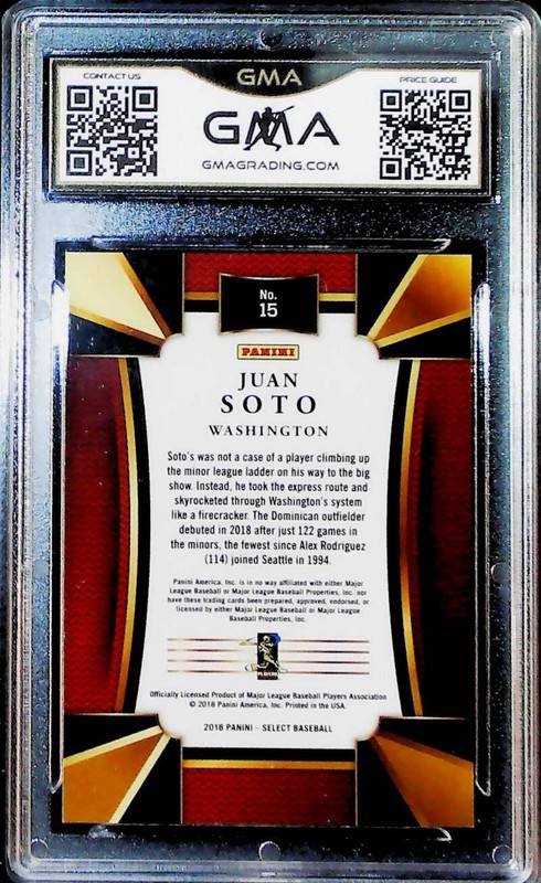2018 Panini Chronicles Select #15 Juan Soto RC Rookie Nationals PSA 10 GEM MINT view 2