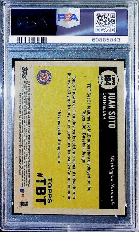 2018 Topps Throwback Thursday 1961 #184 Juan Soto RC Rookie Nationals PSA 10 GEM view 2