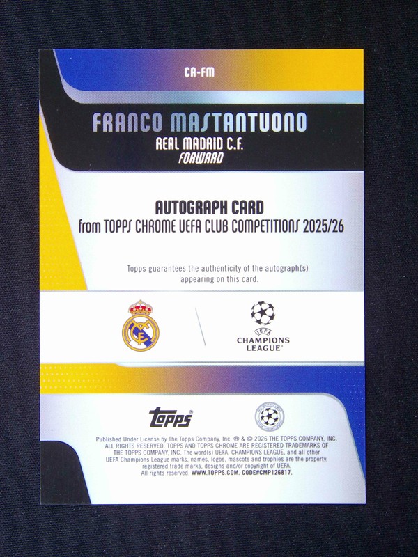 2025-26 Topps Chrome UEFA Franco Mastantuono RC Rookie Auto Auqa Lava /199 view 2