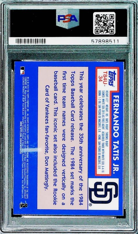 2019 Topps Silver Pack Chrome 1984 Promo Fernando Tatis Jr. #34 RC PSA 9 Mint view 2