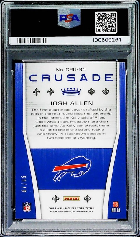 2018 Panini Rookies and Stars Crusade Purple #CRU34 Josh Allen RC Bills PSA 9 MT view 2
