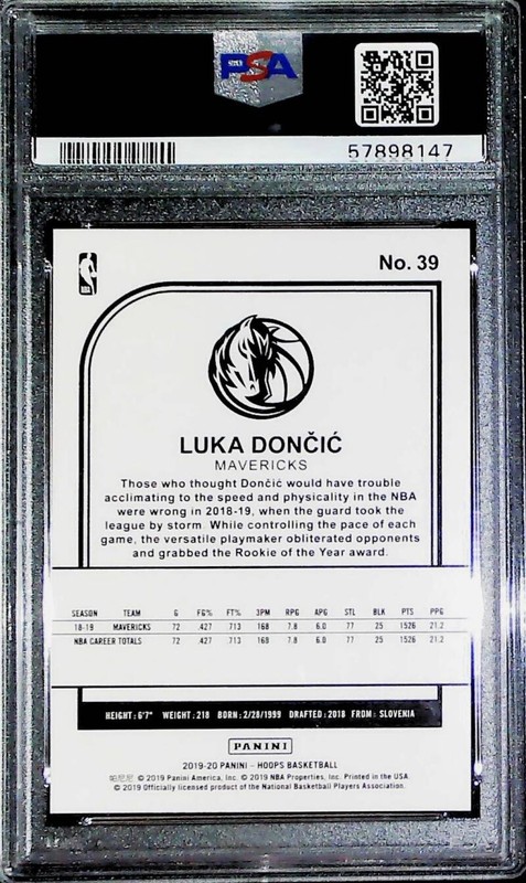 2019-20 Panini Hoops Blue Explosion #39 Luka Doncic Dallas Mavericks PSA 10 GEM view 2