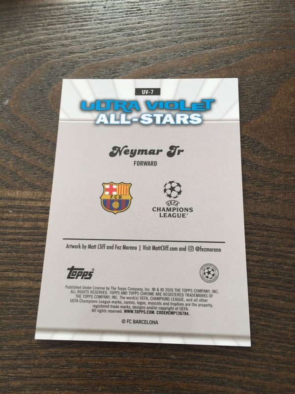 2025-26 Topps Chrome UCC NEYMAR JR. Brazil Barcelona Ultra Violet SSP UV-7 view 2