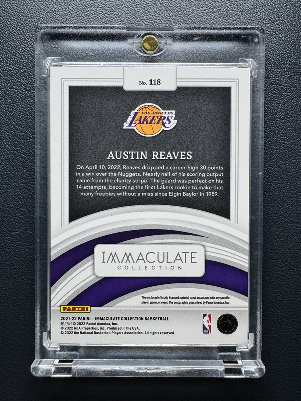 2021-22 Panini Immaculate Austin Reaves #118 Rookie RC Patch Auto RPA /49 view 2
