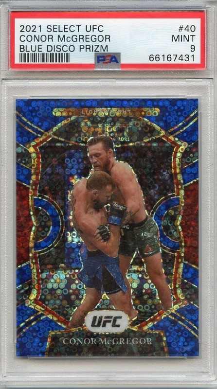 2021 Panini Select UFC #40 Conor McGregor Blue Disco Prizm 33/99 PSA 9