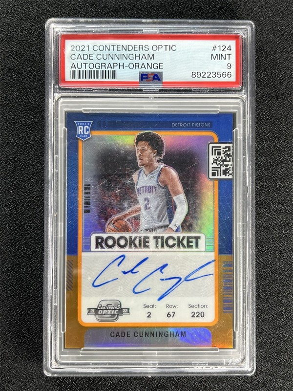 2021-22 Contenders Optic Cade Cunningham #124 Orange Auto RC Rookie /25 PSA 9