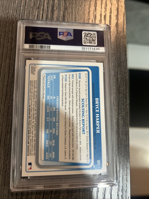 2011 Bowman Prospects Bryce Harper #BP1 Psa 10 view 2
