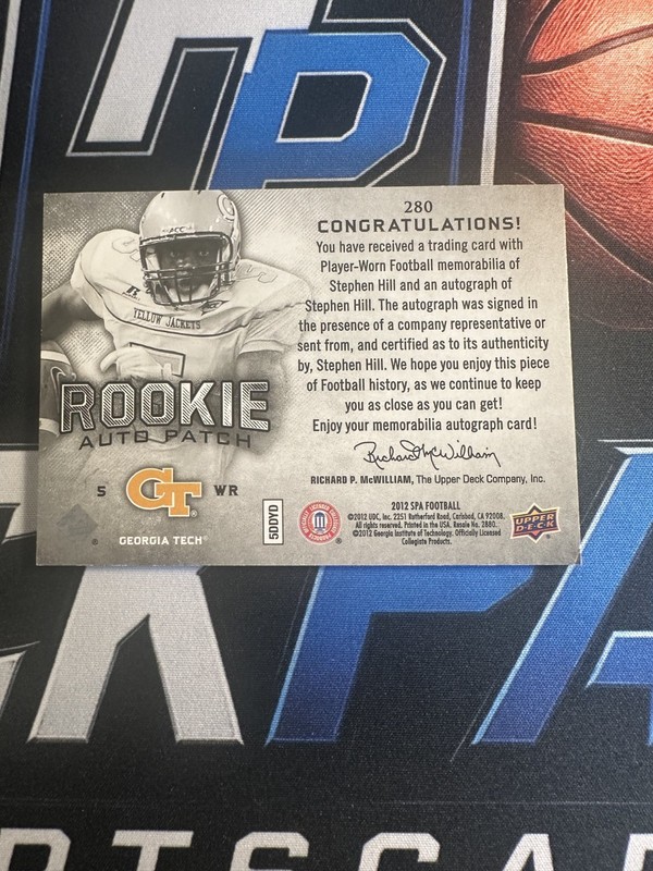 2012 SP Authentic - Rookie Auto Patch Stephen Hill #280 /425 (AU, MEM, RC) view 2