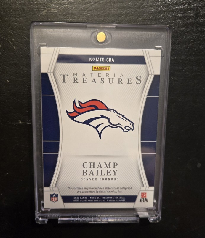 2022 Champ Bailey National Treasures /49 Auto Player Worn Patch view 2