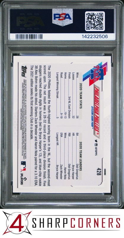 2021 TOPPS CHROME SAPPHIRE #428 PHILADELPHIA PHILLIES BRYCE HARPER POP 1 PSA 10 view 2