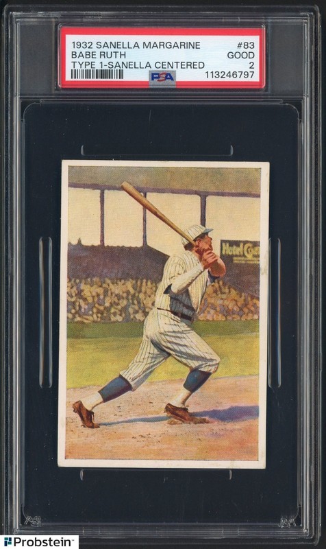 1932 Sanella Margarine #83 Babe Ruth HOF SUPER RARE TYPE 1 CENTERED PSA 2
