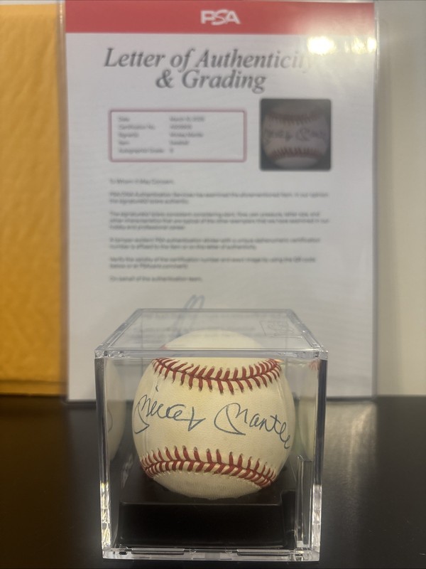 Mickey Mantle Autographed Baseball- PSA Auto Grade- NEAR MINT- MINT 8