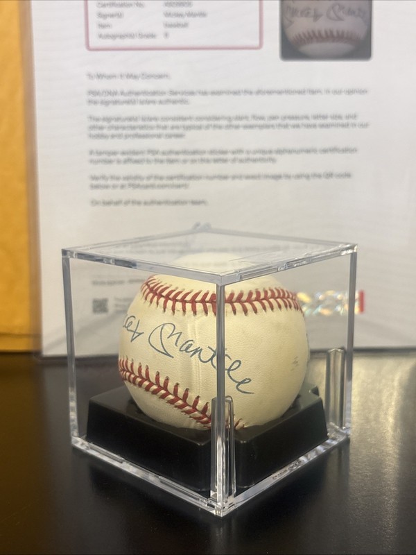 Mickey Mantle Autographed Baseball- PSA Auto Grade- NEAR MINT- MINT 8 view 2