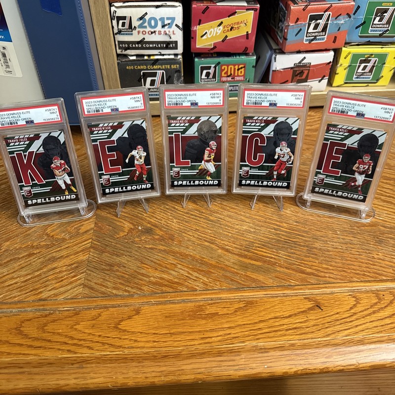 2023 Donruss  Elite Travis Kelce Green Spellbound Graded SET.  ￼PSA 9s