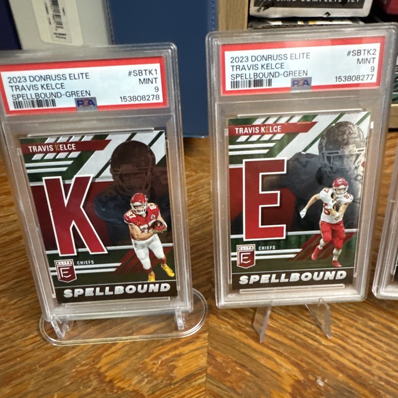 2023 Donruss Elite Travis Kelce Green Spellbound Graded SET. PSA 9s view 2
