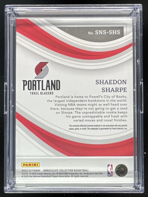 2022 Immaculate Collection Sneaker Swatches #SNS-SHS Shaedon Sharpe RC Auto /49 view 2