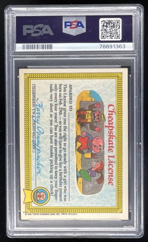 1985 Topps Garbage Pail Kids Stickers #37a Guillo Tina PSA 9 view 2