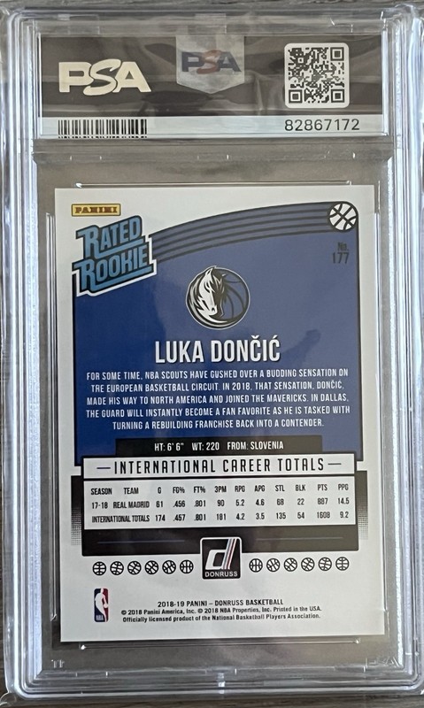 2018-19 Panini Donruss Luka Doncic Rated Rookie #177 PSA 10 Base view 2