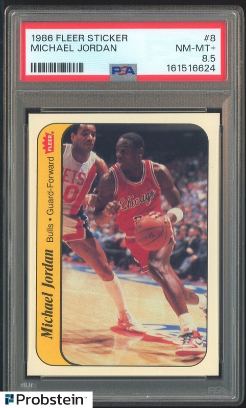 1986 Fleer Sticker Basketball #8 Michael Jordan RC Rookie HOF PSA 8.5 LOOKS MINT