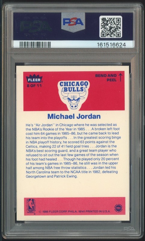 1986 Fleer Sticker Basketball #8 Michael Jordan RC Rookie HOF PSA 8.5 LOOKS MINT view 2