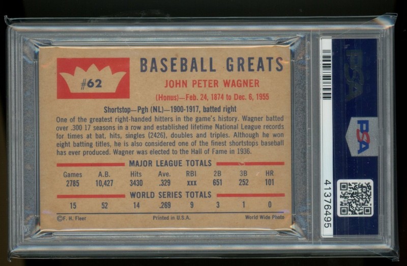 PSA 8 1960 Fleer Baseball Greats HONUS WAGNER #62 view 2
