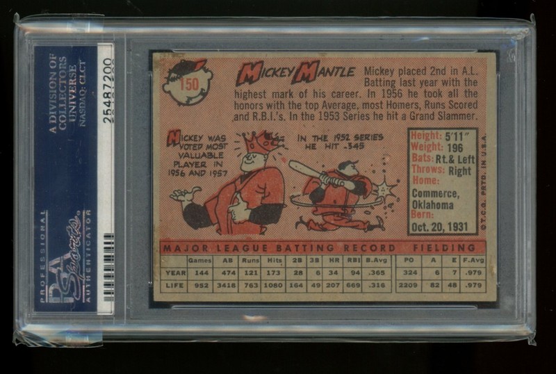 PSA 2 1958 topps mickey mantle 150 view 2
