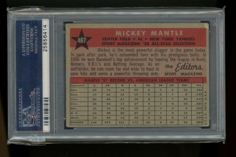 PSA 3.5 1958 Topps Mickey Mantle All Star #487 view 2