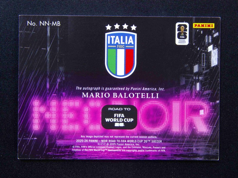 9/25 JSY# 1/1 2025-26 Panini Noir FIFA World Cup Mario Balotelli NEO Noir Auto view 2