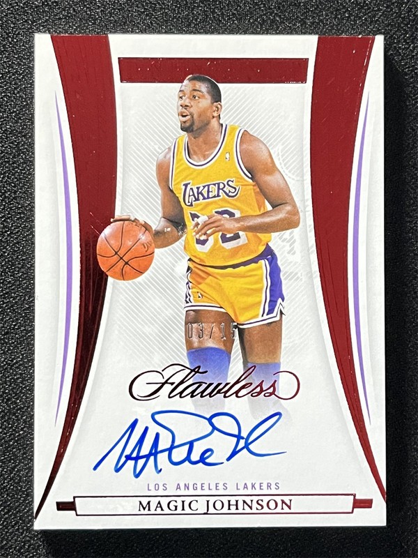 2021-22 Panini Flawless Magic Johnson #DA-MGJ Ruby Distinguished Auto /15